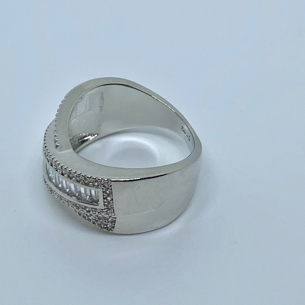 Wide Band Baguette and Round Diamond Sterling - Picture 4 of 9